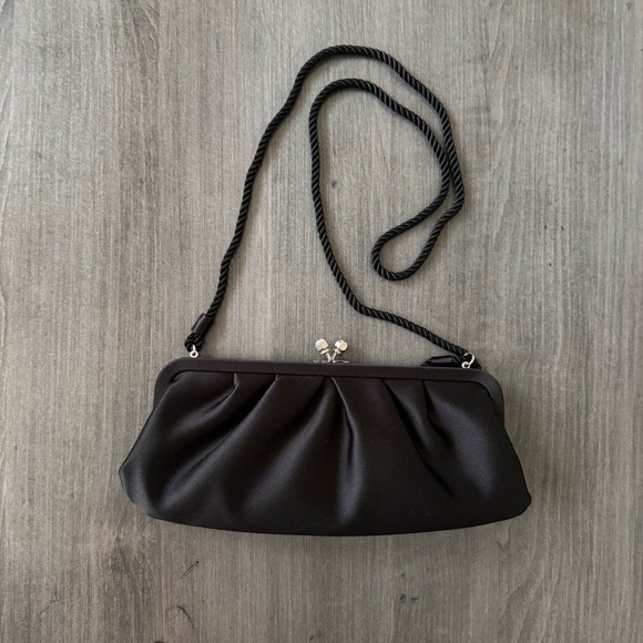 White House Black Market small satin clutch black purse evening handbag - Picture 2 of 10